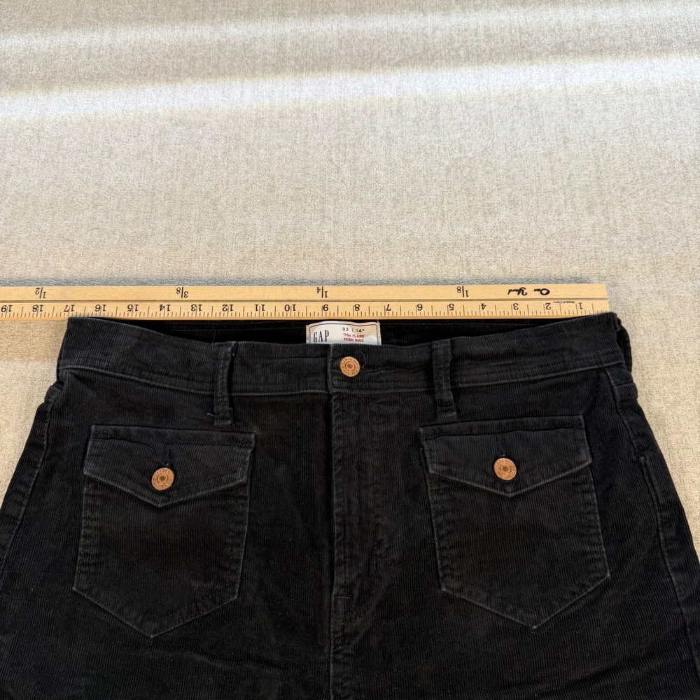 Gap 70s Flare Pants Womens 14R Black Corduroy High Rise Stretch Retro Pockets - Picture 3 of 10